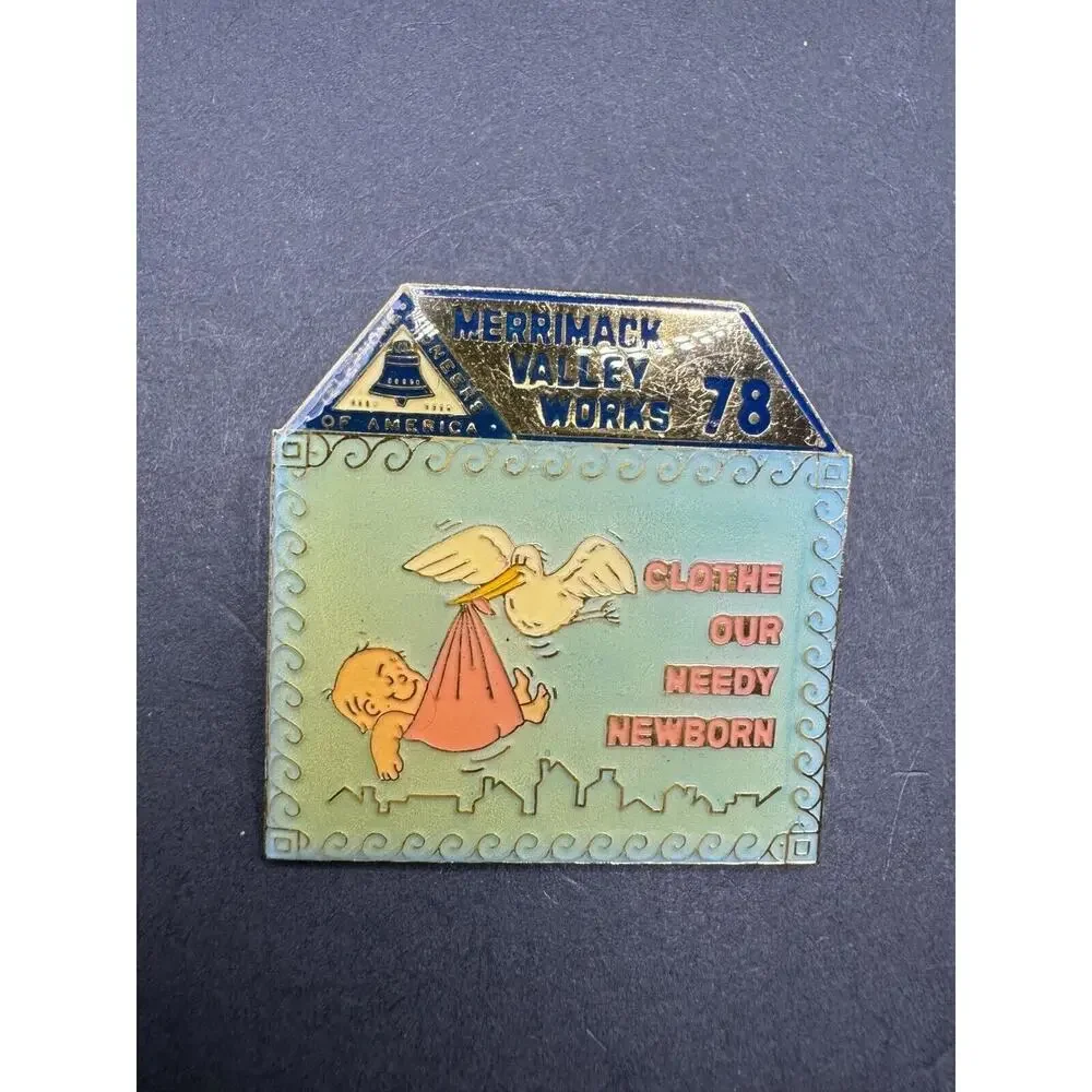 Vtg Telephone Pioneers of America Cloisonne Enamel Clothe Our Needy Newborn Pin